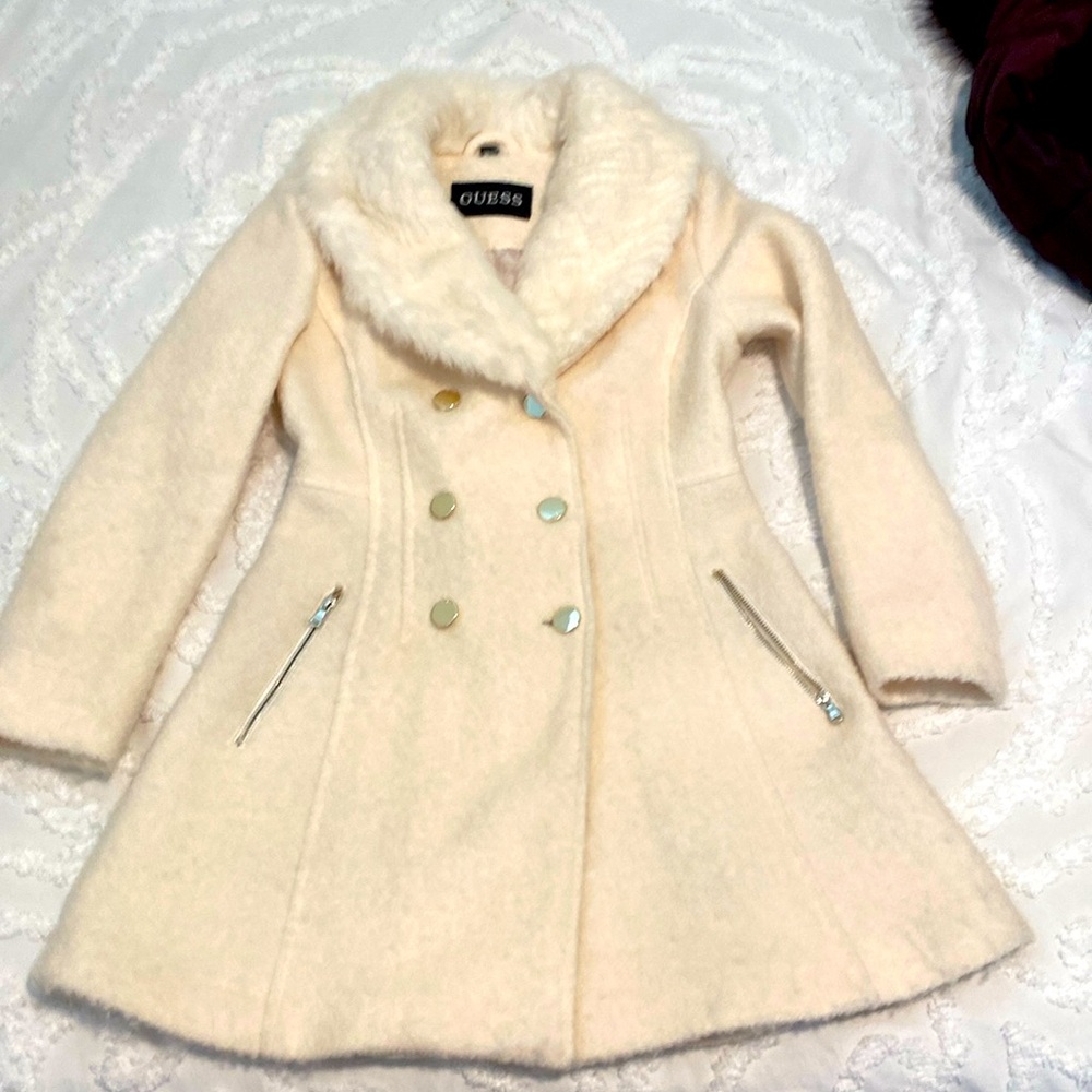 Faux Fur Collar on Wool Trench Coat